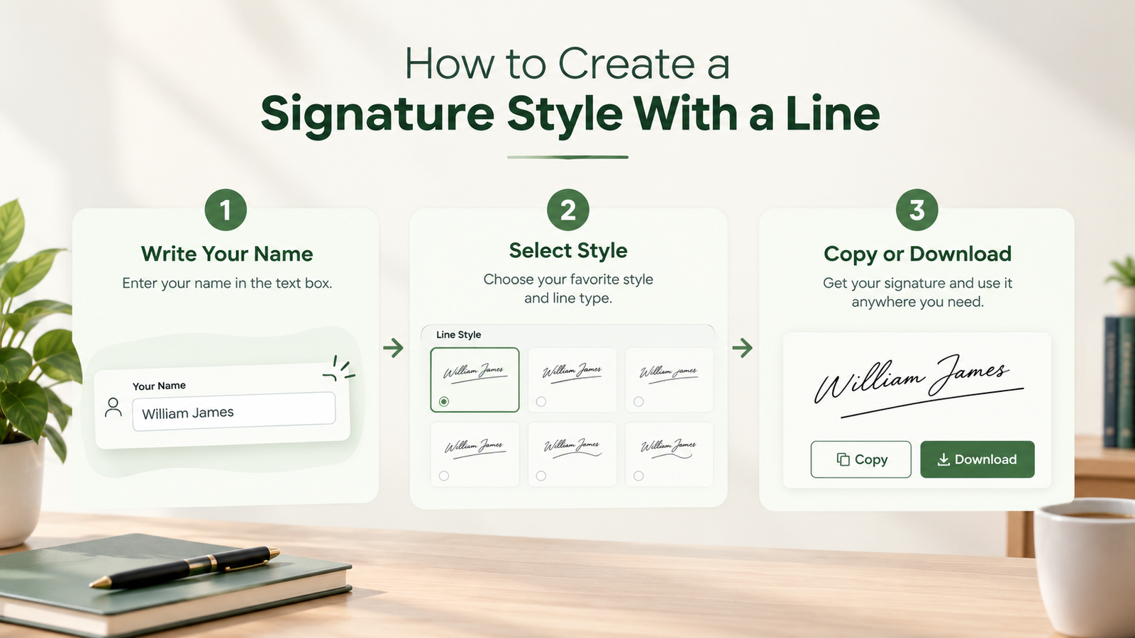 Signature style with a line example